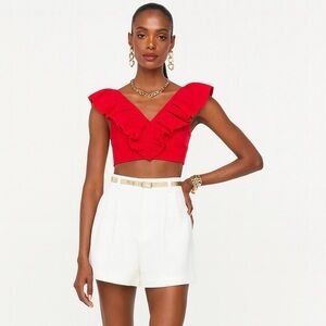 Red Ruffled Crop Top and White Shorts Set